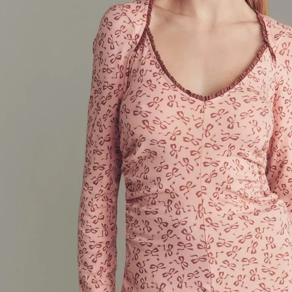 Maeve Lace Bow Print V-Neck Top, Size S, NWT - Picture 2 of 8